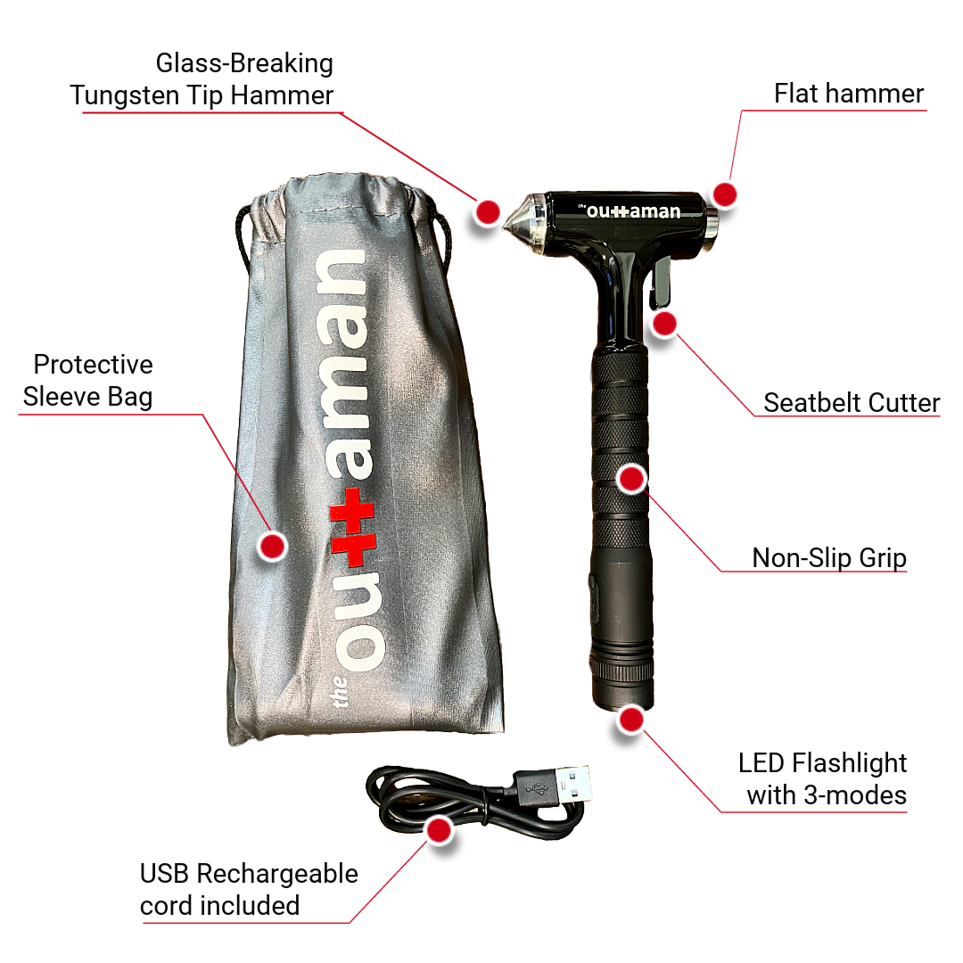 Seatbelt Cutter + Glass Break Hammer + Flashlight